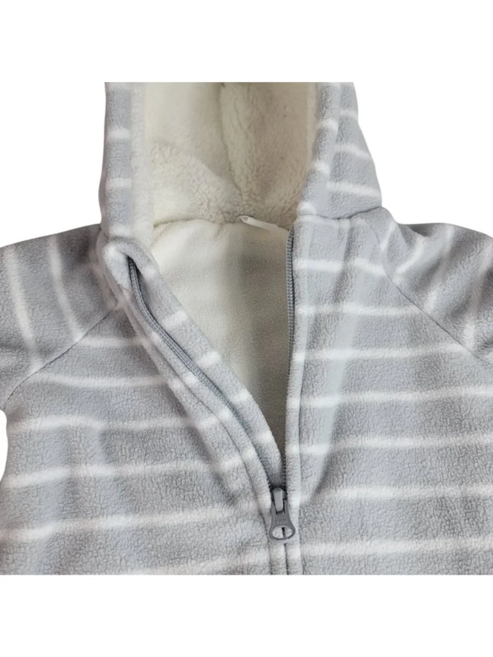 Old Navy Fleece Baby Bunting Gray 3-6M Striped Sherpa Lined Hood Zipper Mittens